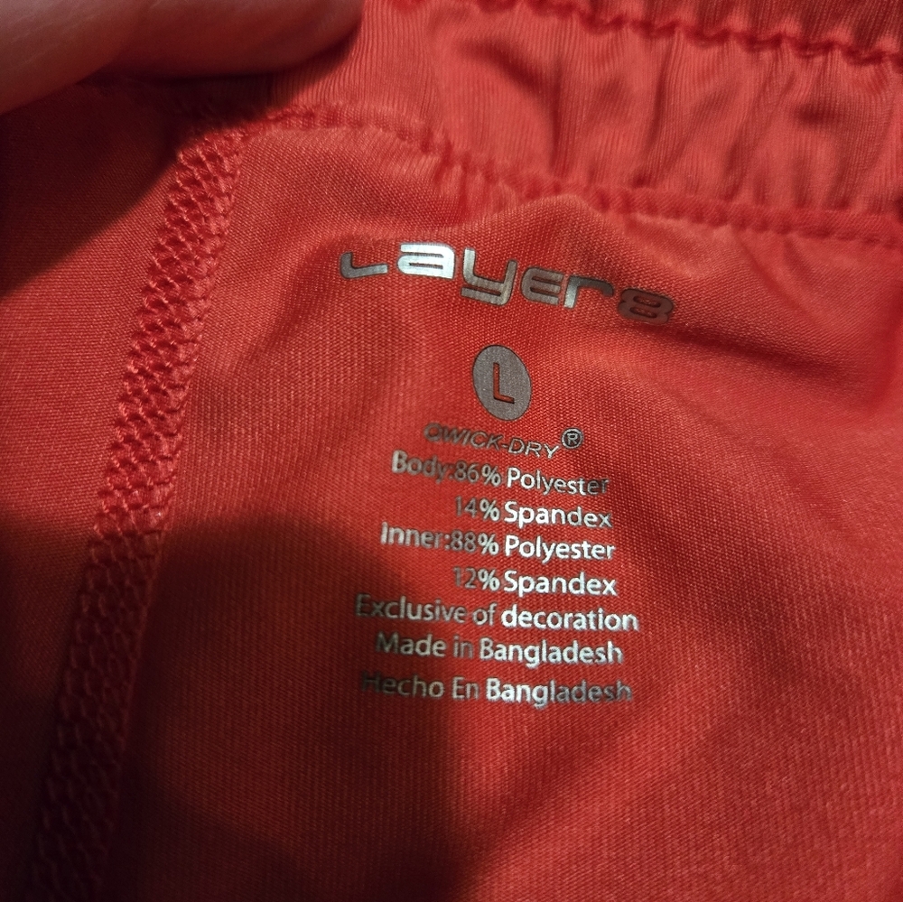 Red Athletic Shorts with Compression Layer and Elastic Waistband - Picture 9 of 14
